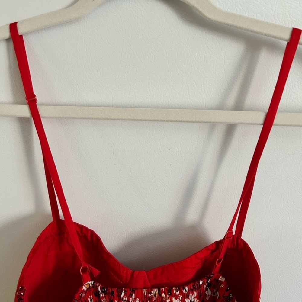 [S] Floral/Feminine Red Beach Midi Dress - Picture 3 of 6